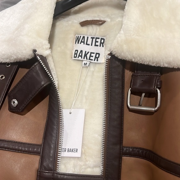 🆕 Kat Belted Shearling Jacket In Brown WALTER BAKER - Picture 7 of 8